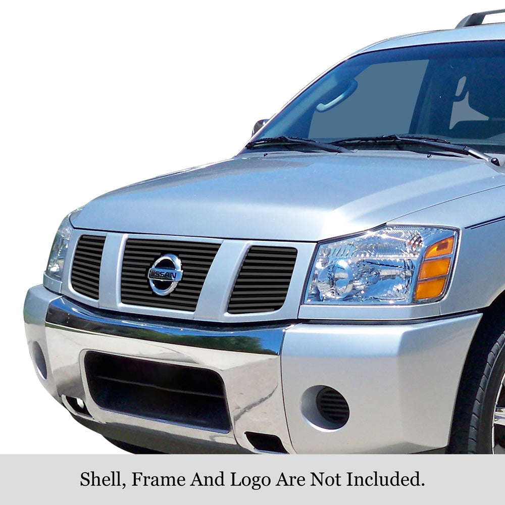 Stainless Steel Main Upper Black Stainless Steel Billet Grille 2004-2007 Nissan Armada With Logo Show/2004-2006 Nissan Titan With Logo Show/2007-2007 Nissan Titan Classic Model, With Logo Show GR14FED12J