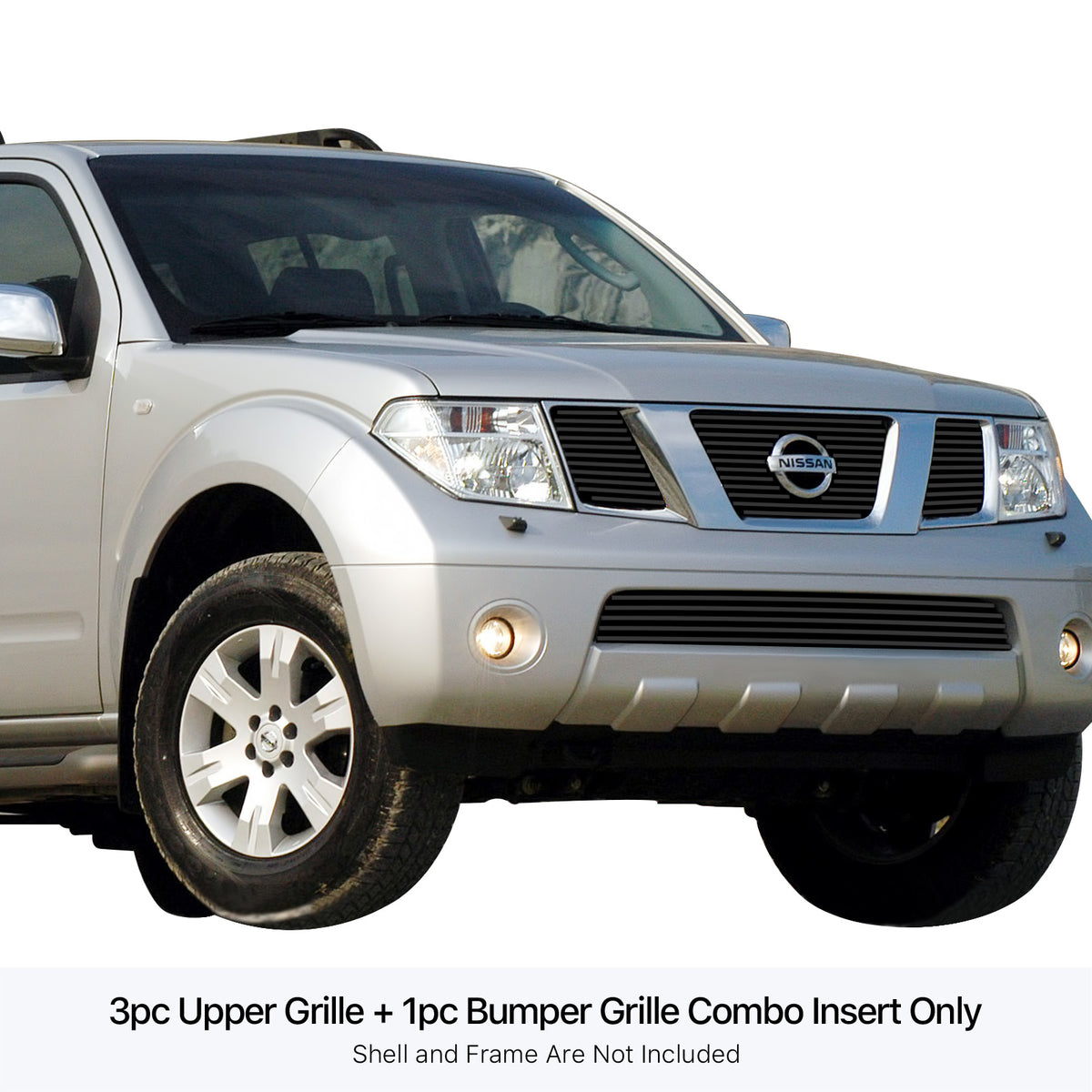 Stainless Steel Main Upper + Lower Bumper Black Stainless Steel Billet Grille 2005-2007 Nissan Pathfinder With Logo Show/2005-2008 Nissan Frontier With Logo Show GR14FGI66J