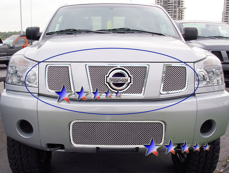 Stainless Steel Main Upper Mesh Grille 2004-2007 Nissan Armada With Logo Show/2004-2006 Nissan Titan With Logo Show/2007-2007 Nissan Titan Classic Model, With Logo Show GR14GED12T