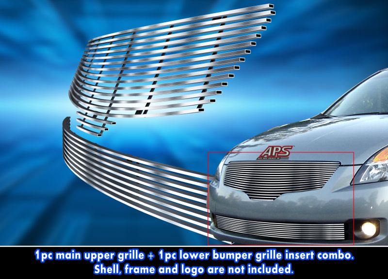 Stainless Steel Main Upper + Lower Bumper Stainless Steel Billet Grille 2007-2009 Nissan Altima Sedan GR14HGG65C