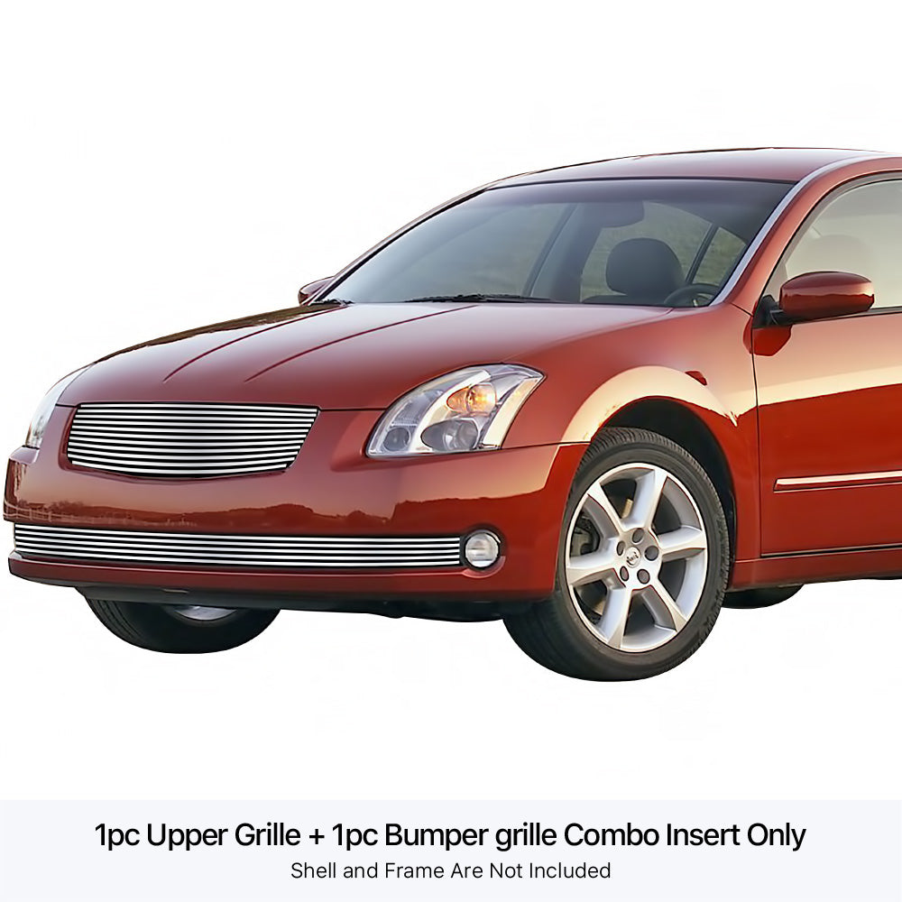 Stainless Steel Main Upper + Lower Bumper Stainless Steel Billet Grille 2004-2006 Nissan Maxima GR14HGI81S