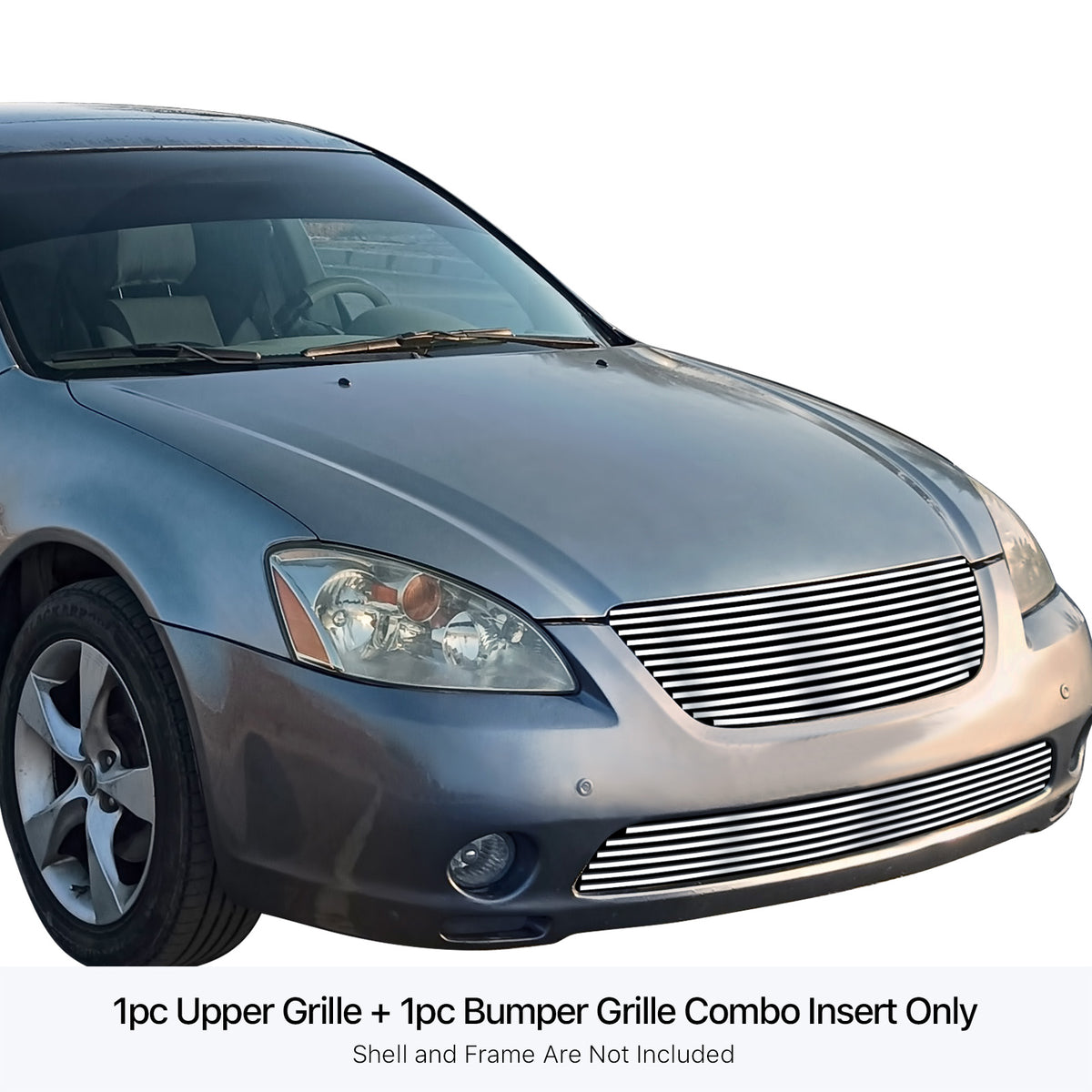 Stainless Steel Main Upper + Lower Bumper Stainless Steel Billet Grille 2002-2004 Nissan Altima GR14HGI91S