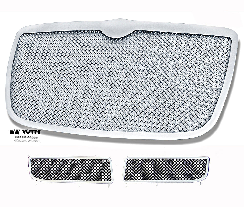 Stainless Steel Main Upper + Lower Bumper Mesh Grille 2005-2010 Chrysler 300 (Fog Lights Full Covered) GR18GGF77T