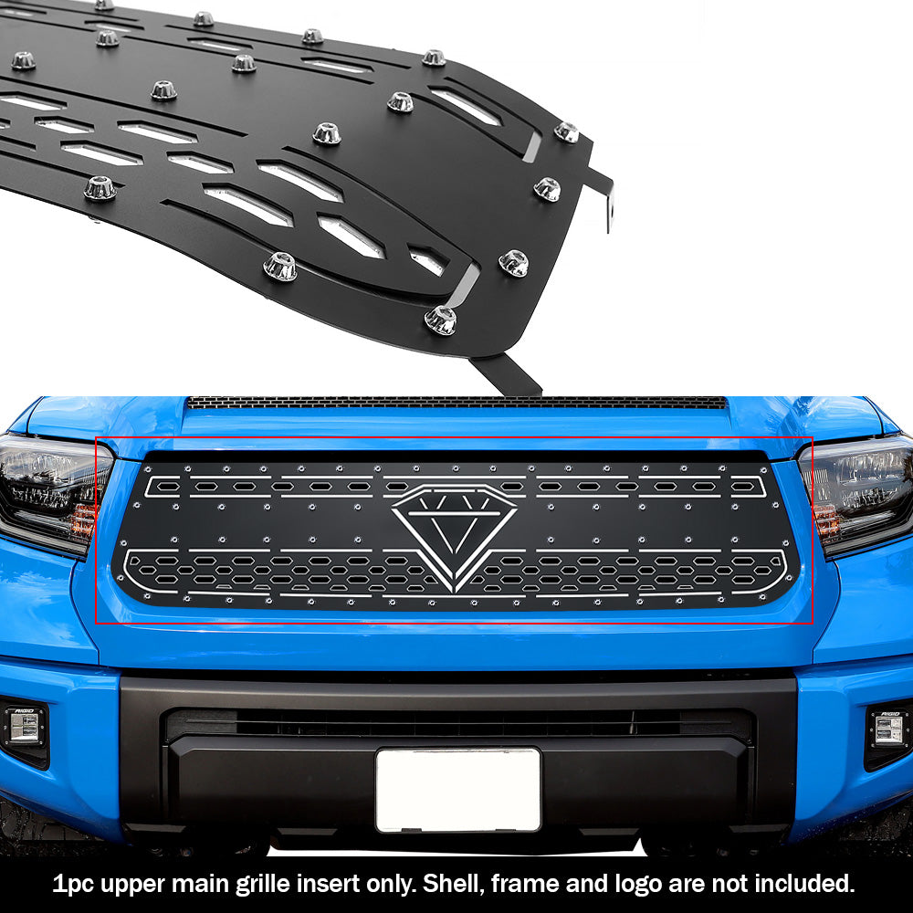 Stainless Steel Main Upper Sheet Grille 2014-2017 Toyota Tundra Not fit with front sensor behind logo GR20DEI85D