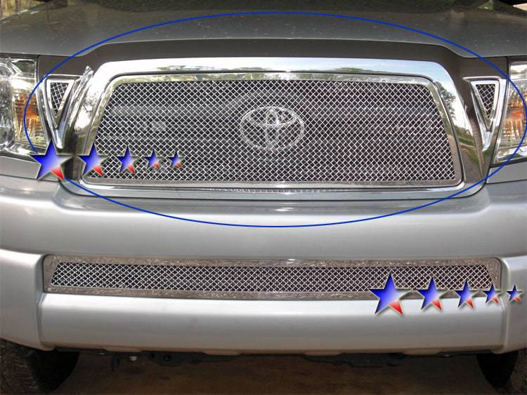 Stainless Steel Main Upper Mesh Grille 2005-2010 Toyota Tacoma 1 PC Center & 2 PCS For Side Holes GR20GFD56T