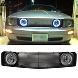 2005-2009 Ford Mustang Black Mesh Front Upper Grille Halo Fog Lights