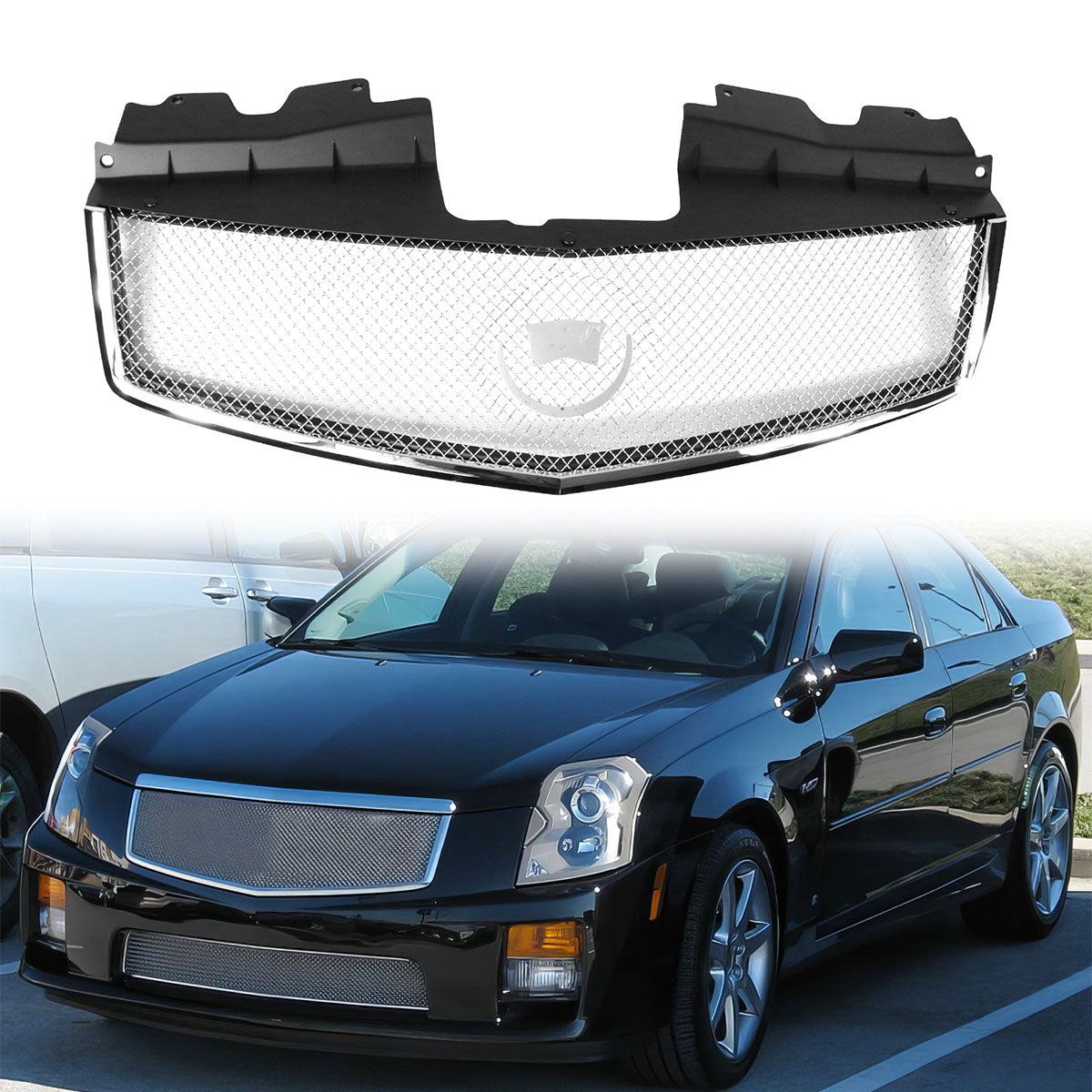 Front Bumper Hood Grille for Cadillac CTS CTSV 2003-2007 Mesh Chrome ABS