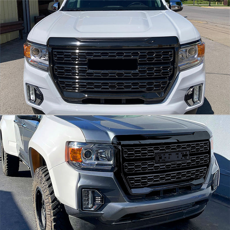 2021-2022 GMC Canyon Denali Style Gloss Black Front Bumper Hood Grille