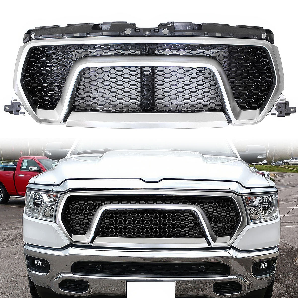 2019-2023 Dodge Ram 1500 Rebel Style Front Bumper Hood Grille Grill