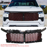 2022-2024 Chevrolet Silverado 1500 (Not Fit ZR2 Model) Front Bumper Hood Upper Mesh Grille Replacement Bently Style Black with Red Mesh
