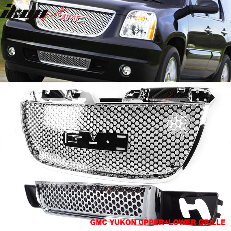 2007-2014 GMC Yukon Chrome Round Hole Mesh Style Upper + Lower  Grille