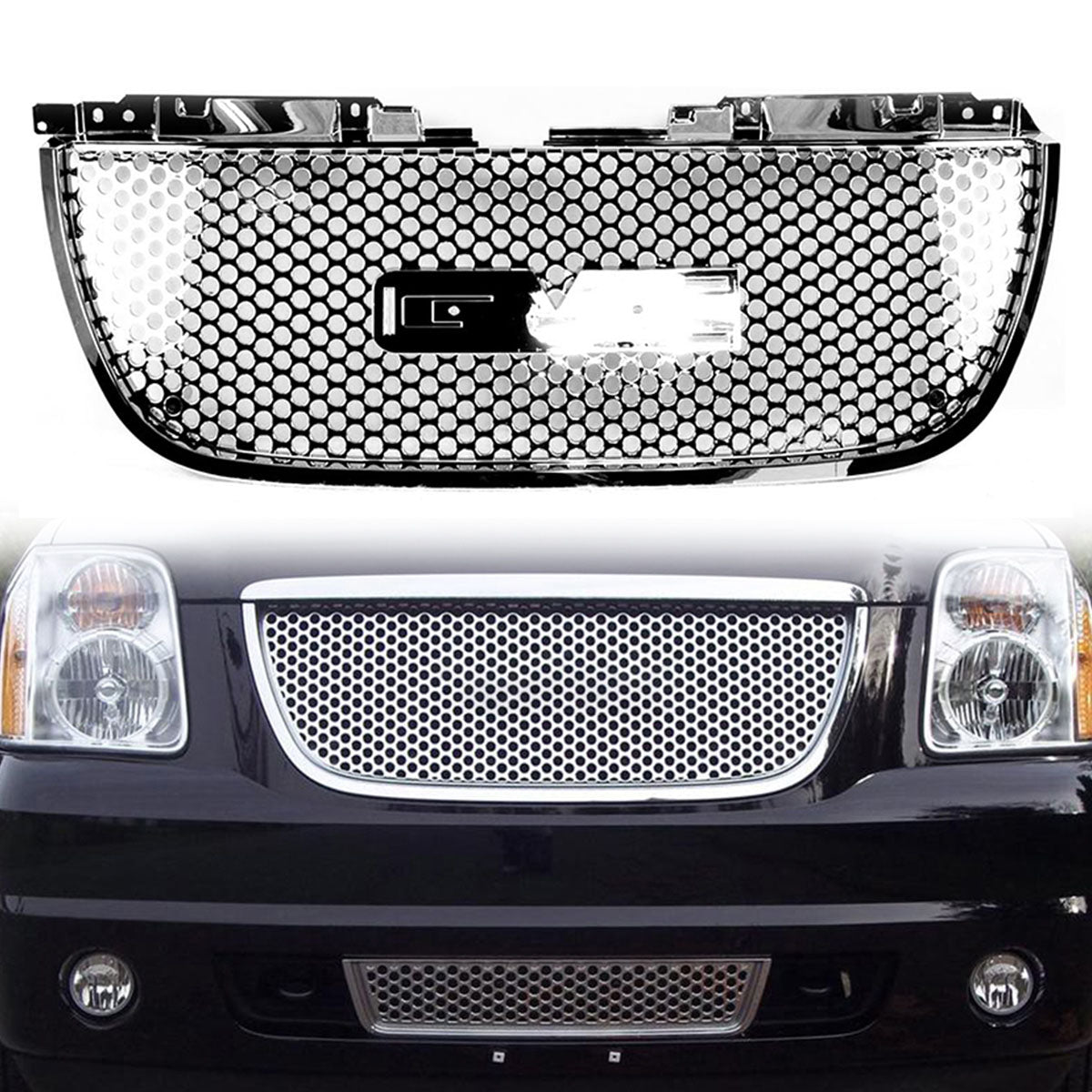 2007-2014 Yukon Denali SLE SLT Round Hole Mesh Chrome Front Grill ABS
