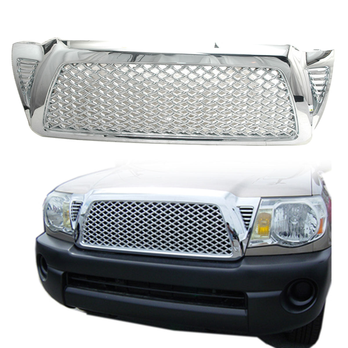 Fits 05-11 Tacoma Chrome Replacement Front Hood Bumper Mesh GrilleABS