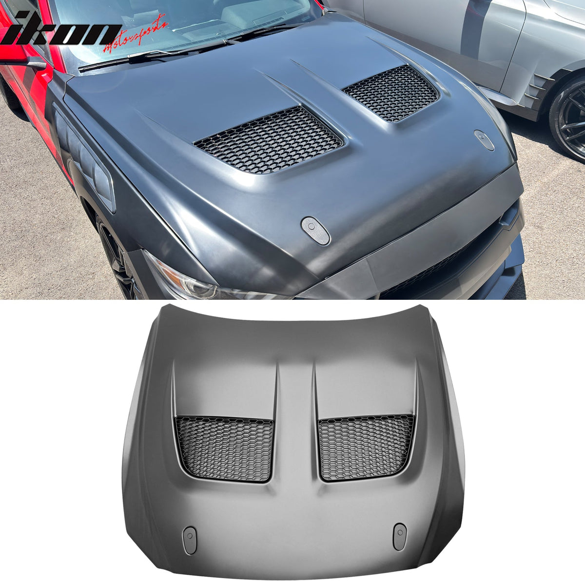 Front Hood for Ford Mustang V6/GT/GT350 2015-2017 GTD Style Black Aluminum