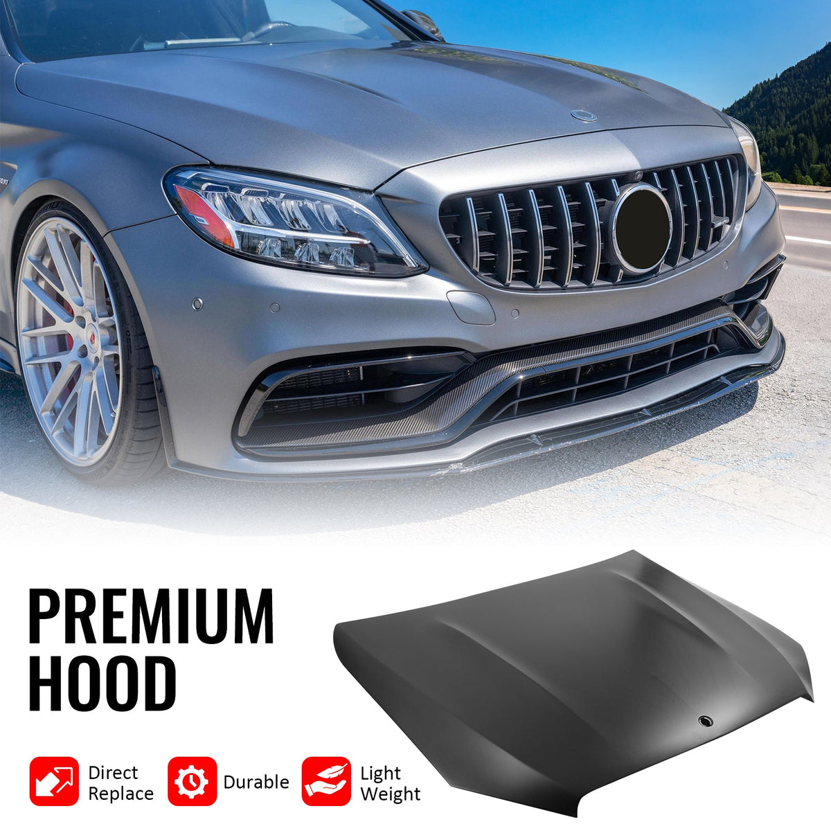 2015–2021 Benz C-Class W205 C63 Style Front Hood Scoop Vent Aluminum