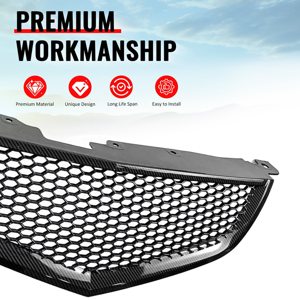 2004-2006 Acura TL Honeycomb Style Front Bumper Upper Grille w/ Frame Carbon Fiber Print ABS