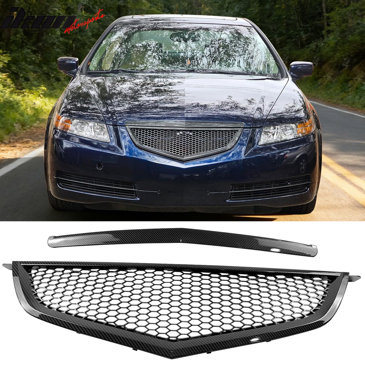2004-2006 Acura TL Honeycomb Style Front Bumper Upper Grille w/ Frame Carbon Fiber Print ABS