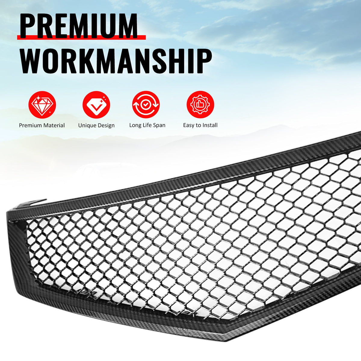 2006-2008 Acura TSX Honeycomb Style Front Bumper Upper Grille Replacement Carbon Fiber Print ABS