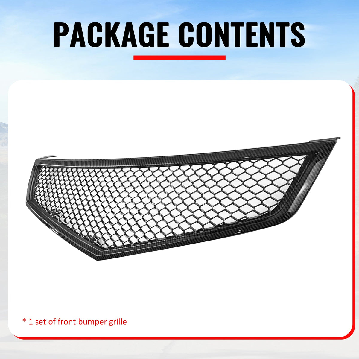 2006-2008 Acura TSX Honeycomb Style Front Bumper Upper Grille Replacement Carbon Fiber Print ABS