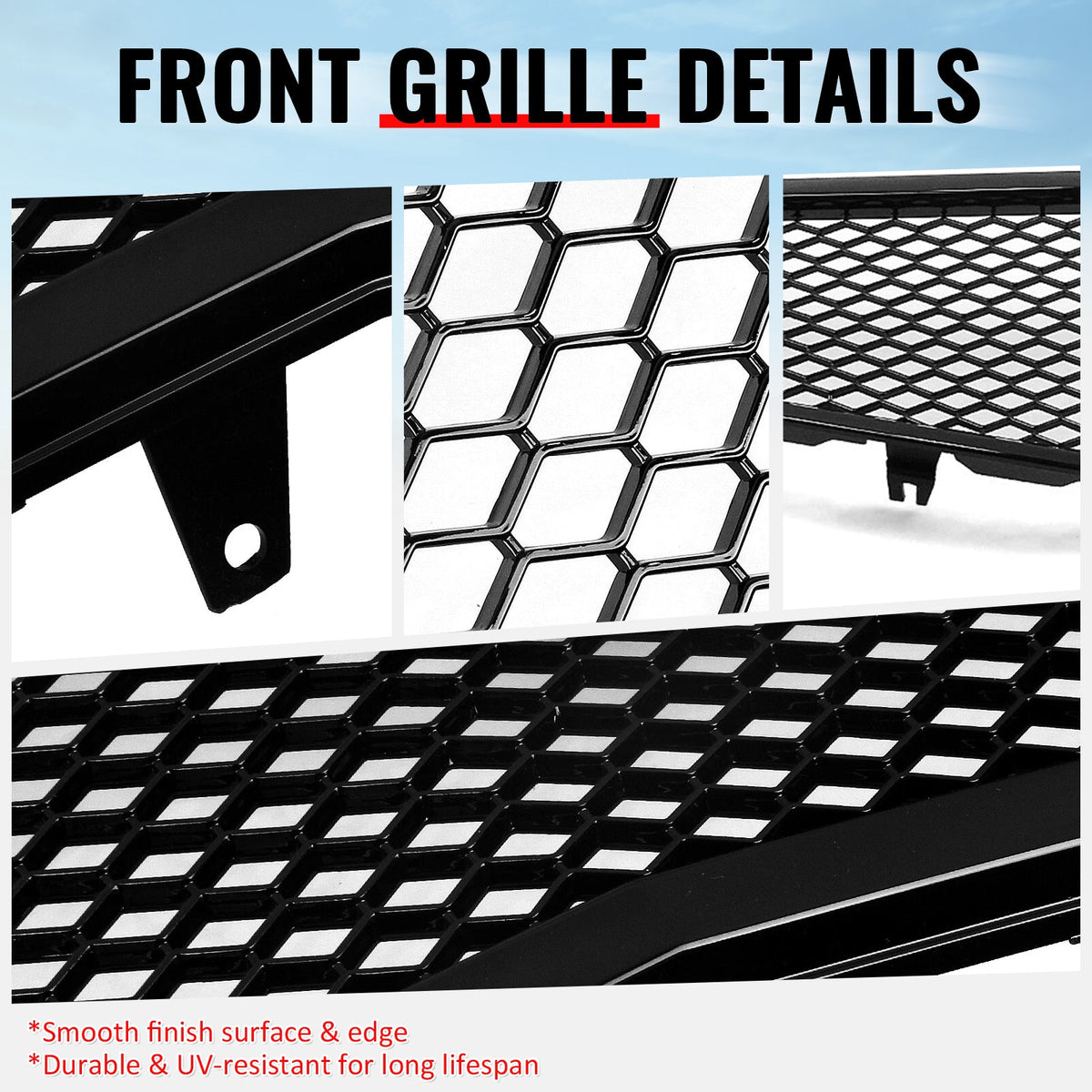 2006-2008 Acura TSX Honeycomb Style Front Bumper Upper Grille Replacement Gloss Black ABS