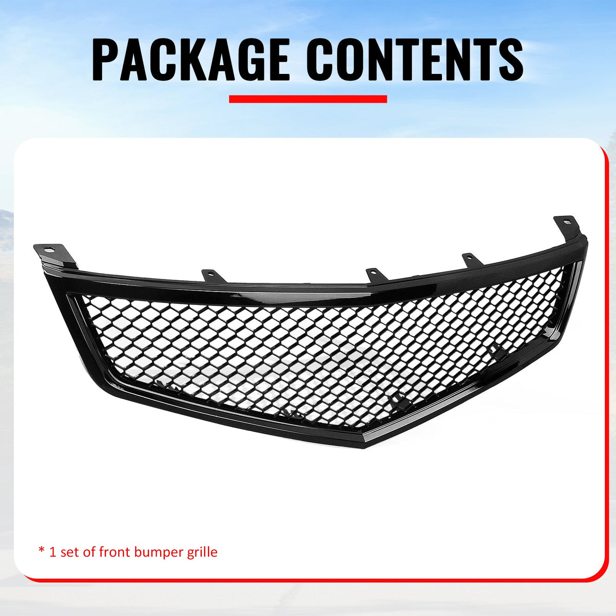 2006-2008 Acura TSX Honeycomb Style Front Bumper Upper Grille Replacement Gloss Black ABS