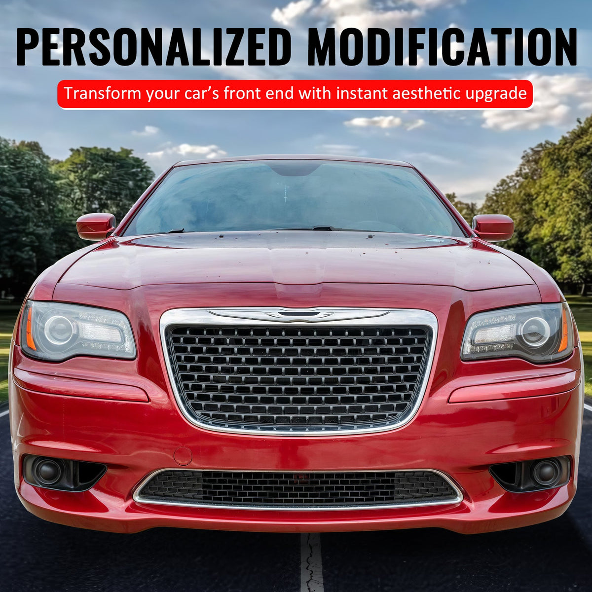2011-2014 Chrysler 300 SRT8 Front Bumper Lower Grille SRT8 Style Chrome& Gloss Black ABS Mesh Grill Replacement