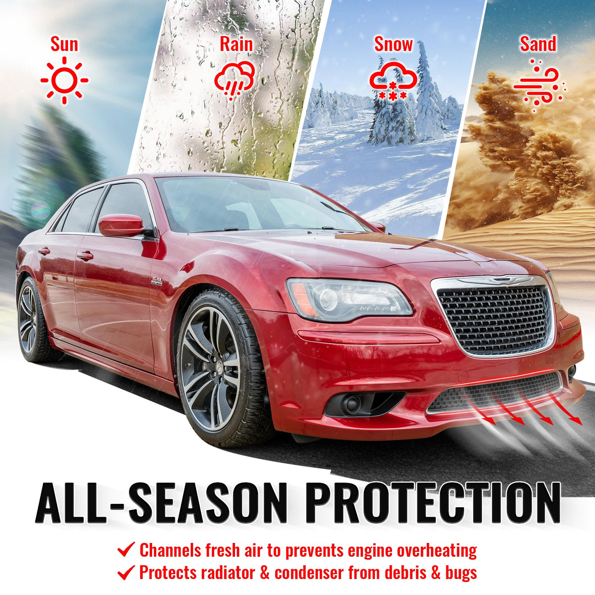 2011-2014 Chrysler 300 SRT8 Front Bumper Lower Grille SRT8 Style Chrome& Gloss Black ABS Mesh Grill Replacement