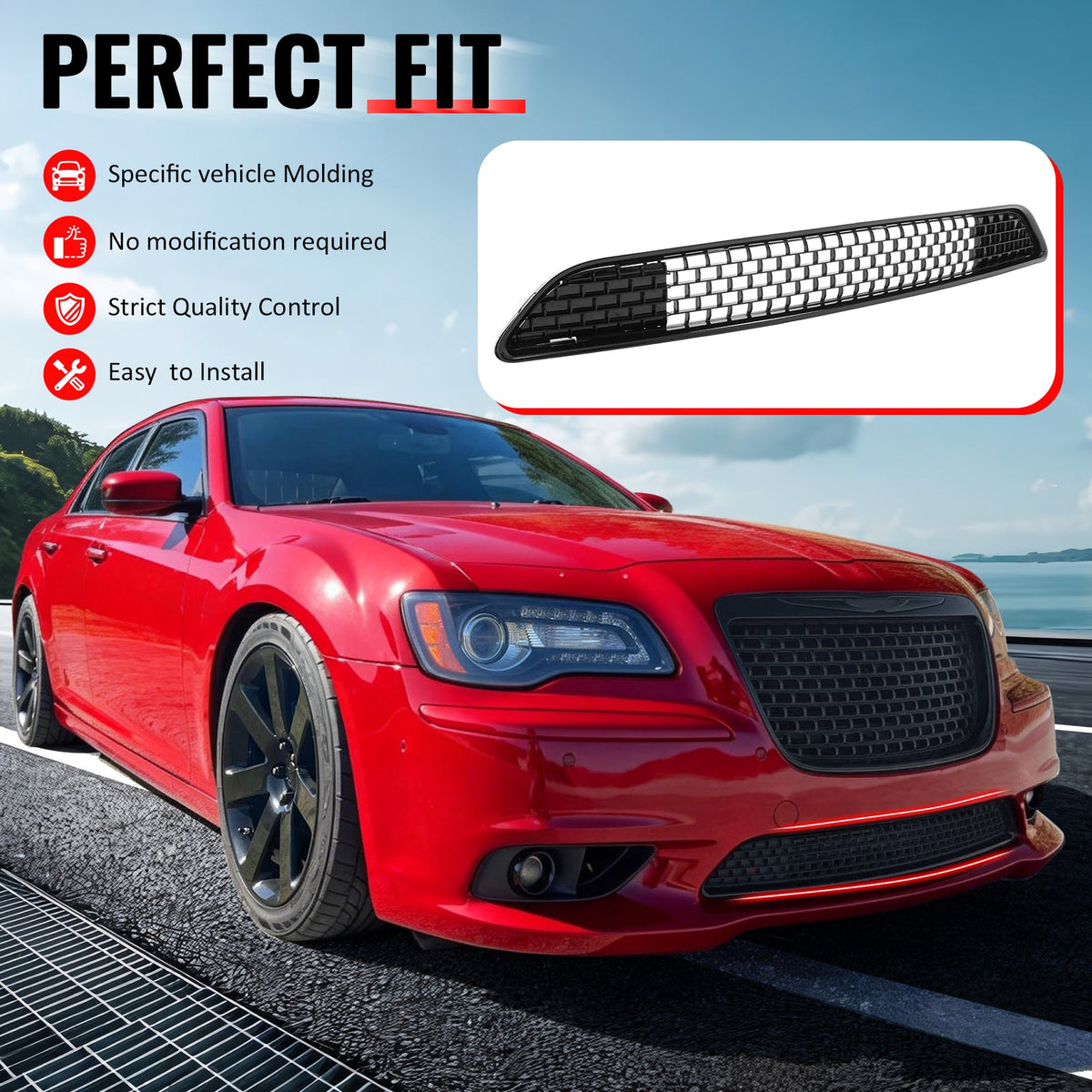 2011-2014 Chrysler 300 SRT8 Front Bumper Lower Grille SRT8 Style Gloss Black ABS Mesh Grill Replacement