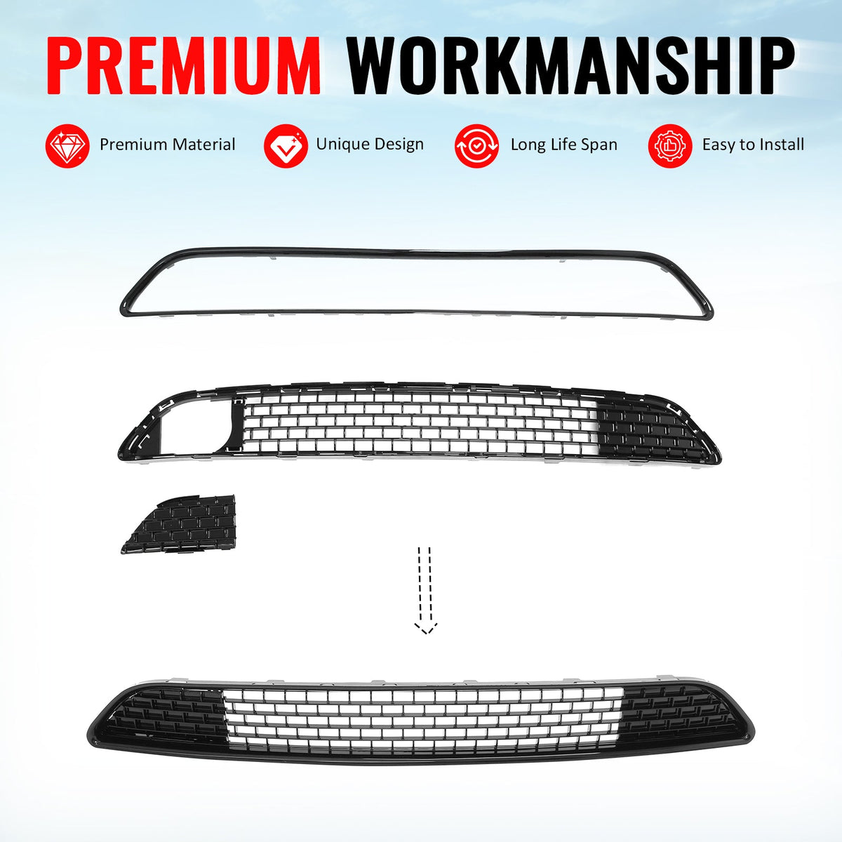 2011-2014 Chrysler 300 SRT8 Front Bumper Lower Grille SRT8 Style Gloss Black ABS Mesh Grill Replacement