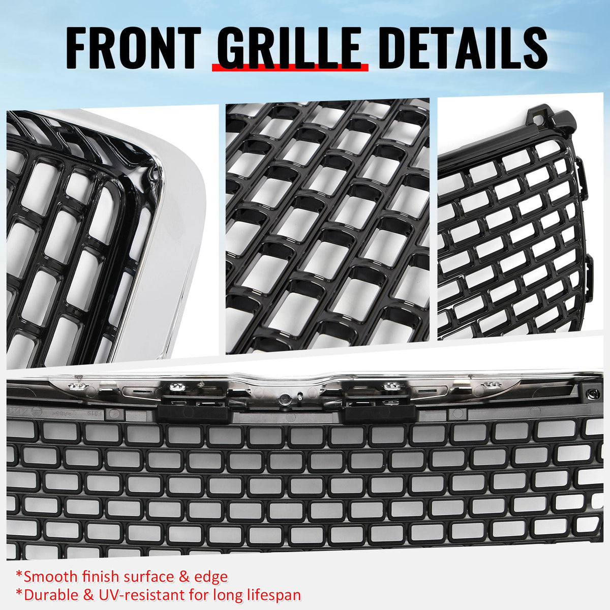 2011-2014 Chrysler 300 SRT8 Style Front Bumper Upper Grille Chrome& Gloss Black ABS Mesh Grill Replacement