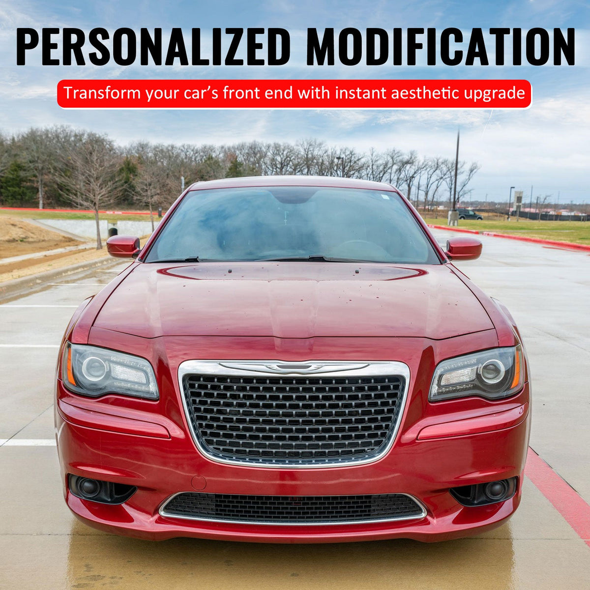 2011-2014 Chrysler 300 SRT8 Style Front Bumper Upper Grille Chrome& Gloss Black ABS Mesh Grill Replacement
