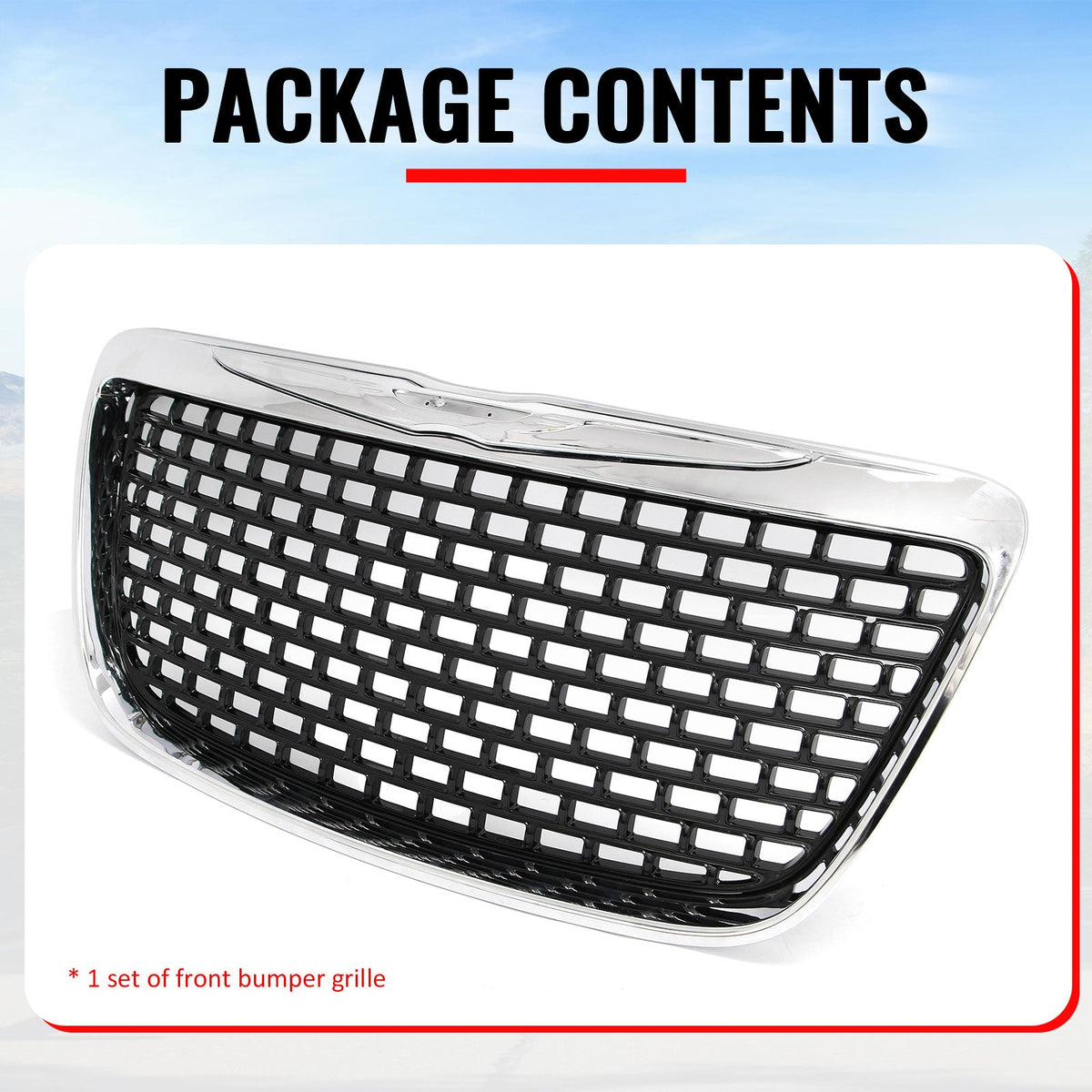 2011-2014 Chrysler 300 SRT8 Chrome& Gloss Black Front Bumper Upper Lower Grille ABS w/ Halogen Fog Lights