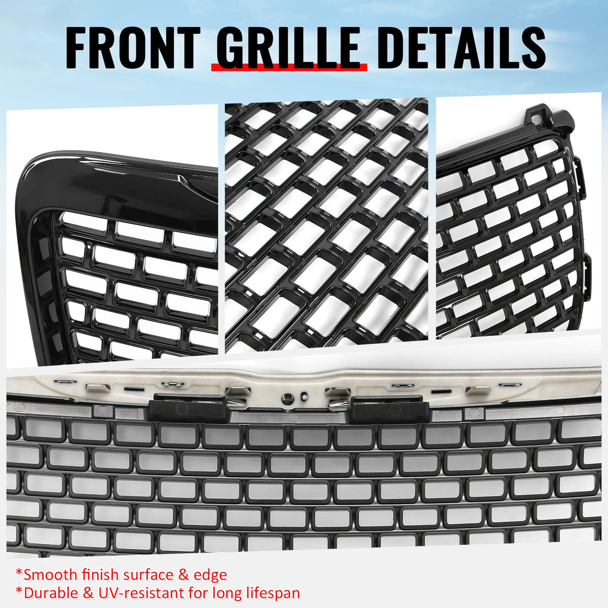 2011-2014 Chrysler 300 SRT8 Style Front Bumper Upper Grille Gloss Black ABS Mesh Grill Replacement