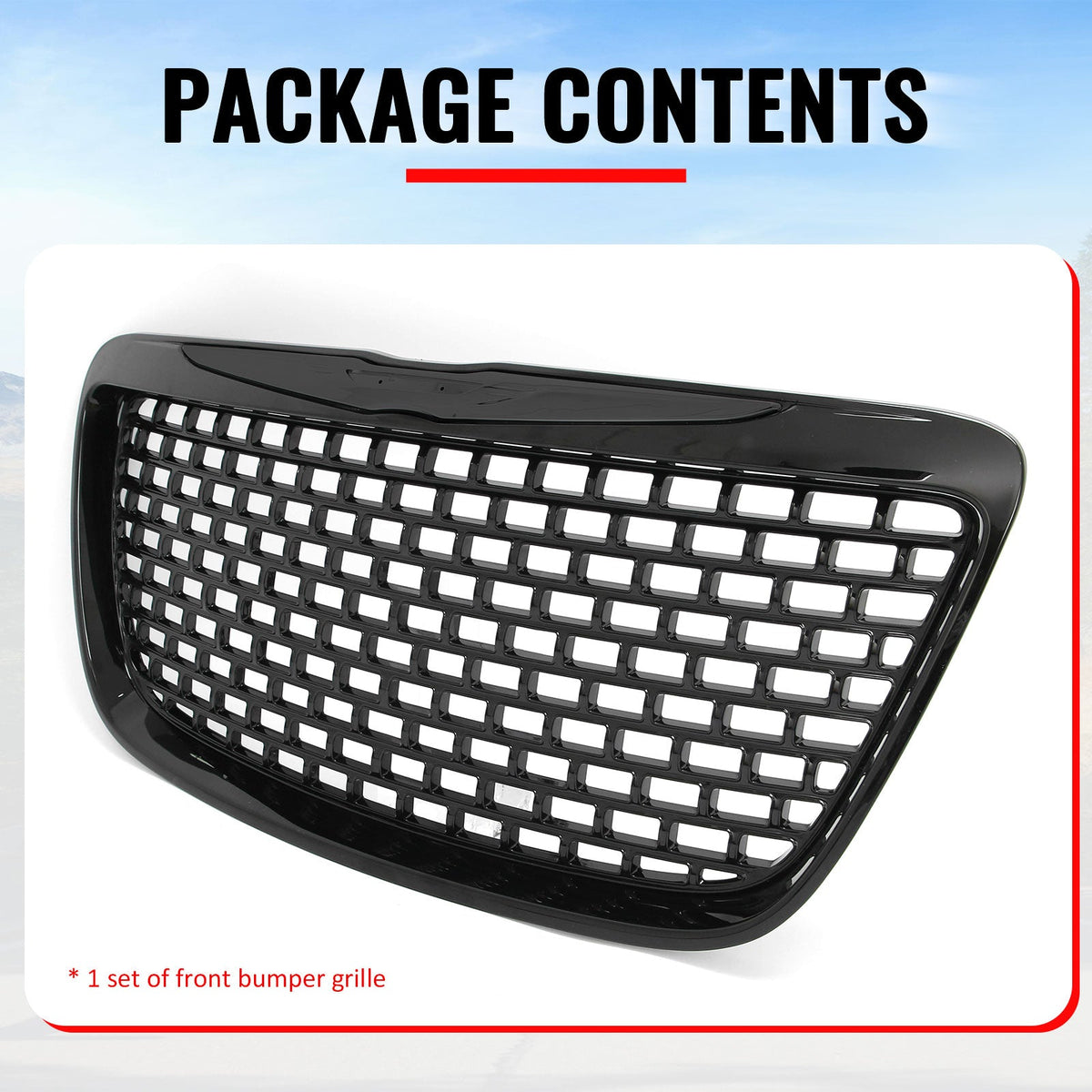 2011-2014 Chrysler 300 SRT8 Style Front Bumper Upper Grille Gloss Black ABS Mesh Grill Replacement