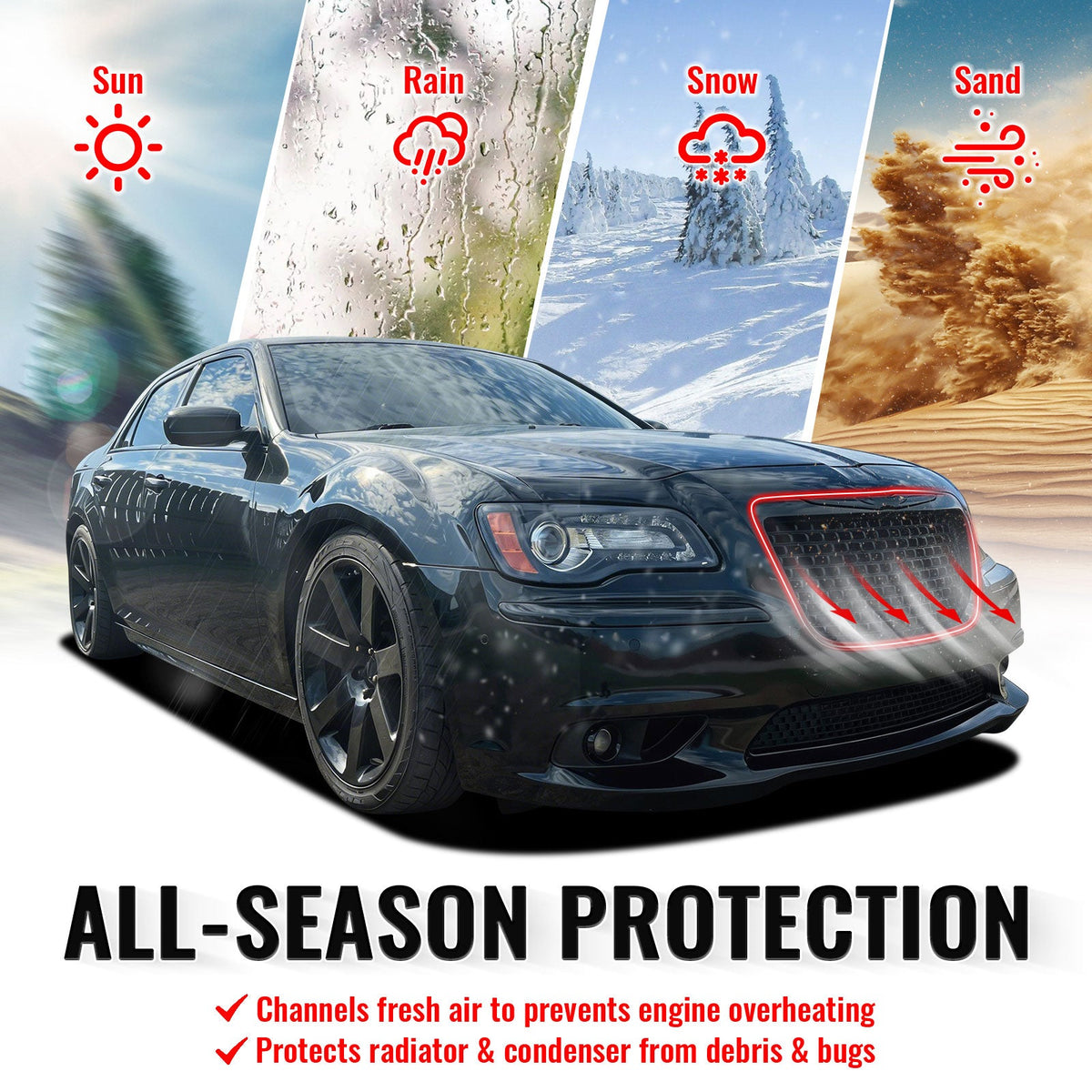 2011-2014 Chrysler 300 SRT8 Style Front Bumper Upper Grille Gloss Black ABS Mesh Grill Replacement