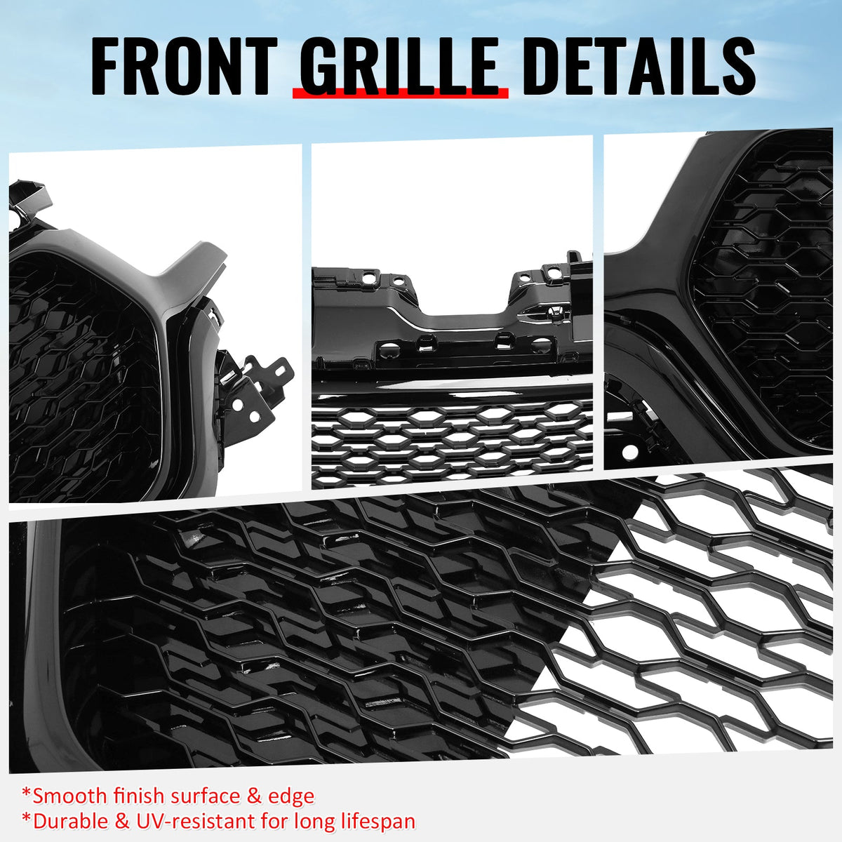 2019-2024 Ram 1500 Longhorn Honeycomb Style Gloss Black Front Bumper Grille ABS