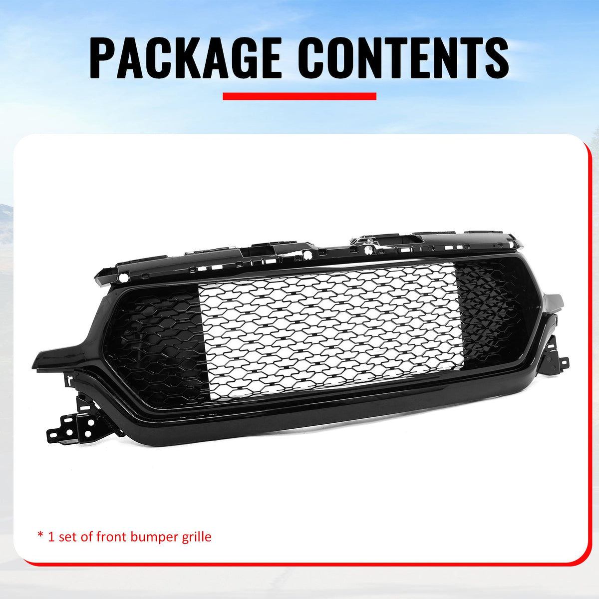 2019-2024 Ram 1500 Longhorn Honeycomb Style Gloss Black Front Bumper Grille ABS