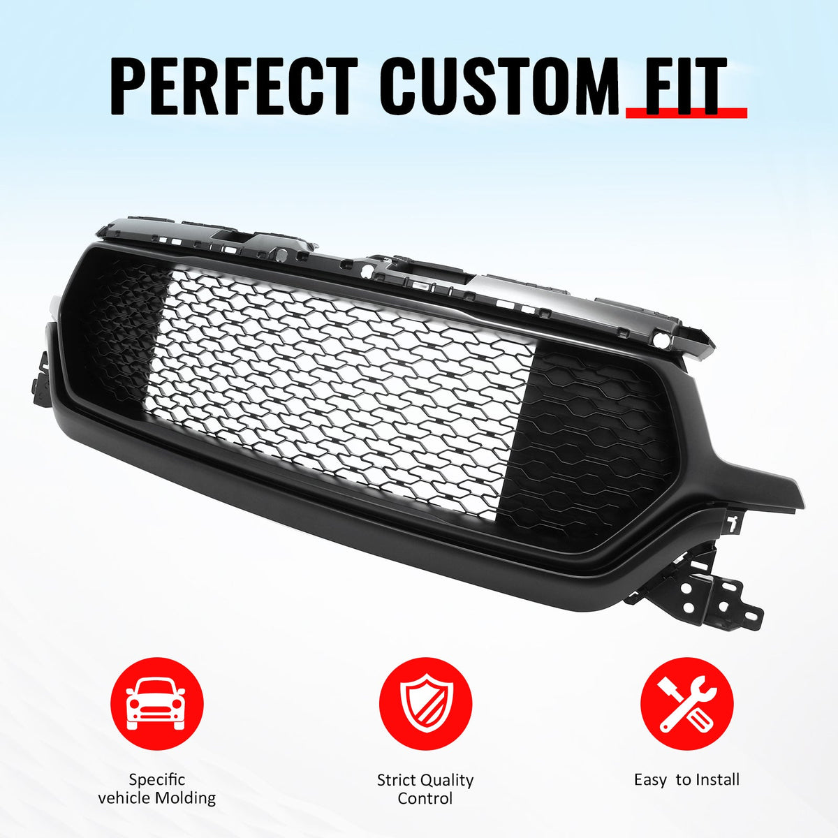 2019-2024 Ram 1500 Longhorn Honeycomb Style Matte Black Front Bumper Grille ABS