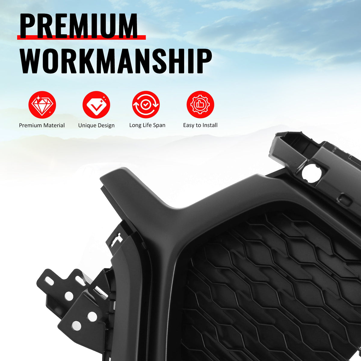 2019-2024 Ram 1500 Longhorn Honeycomb Style Matte Black Front Bumper Grille ABS