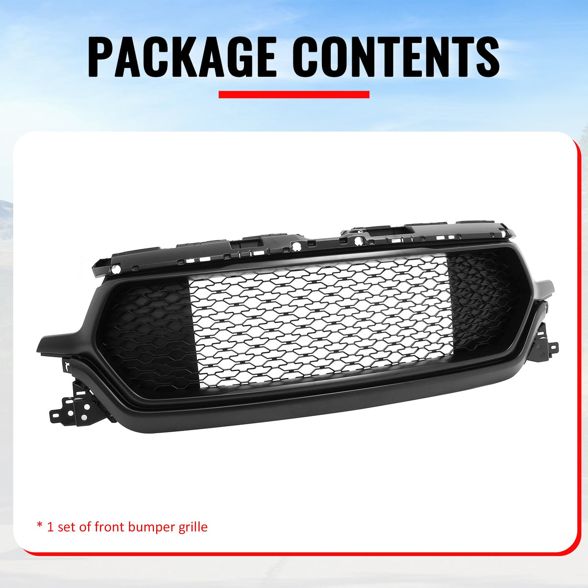 2019-2024 Ram 1500 Longhorn Honeycomb Style Matte Black Front Bumper Grille ABS
