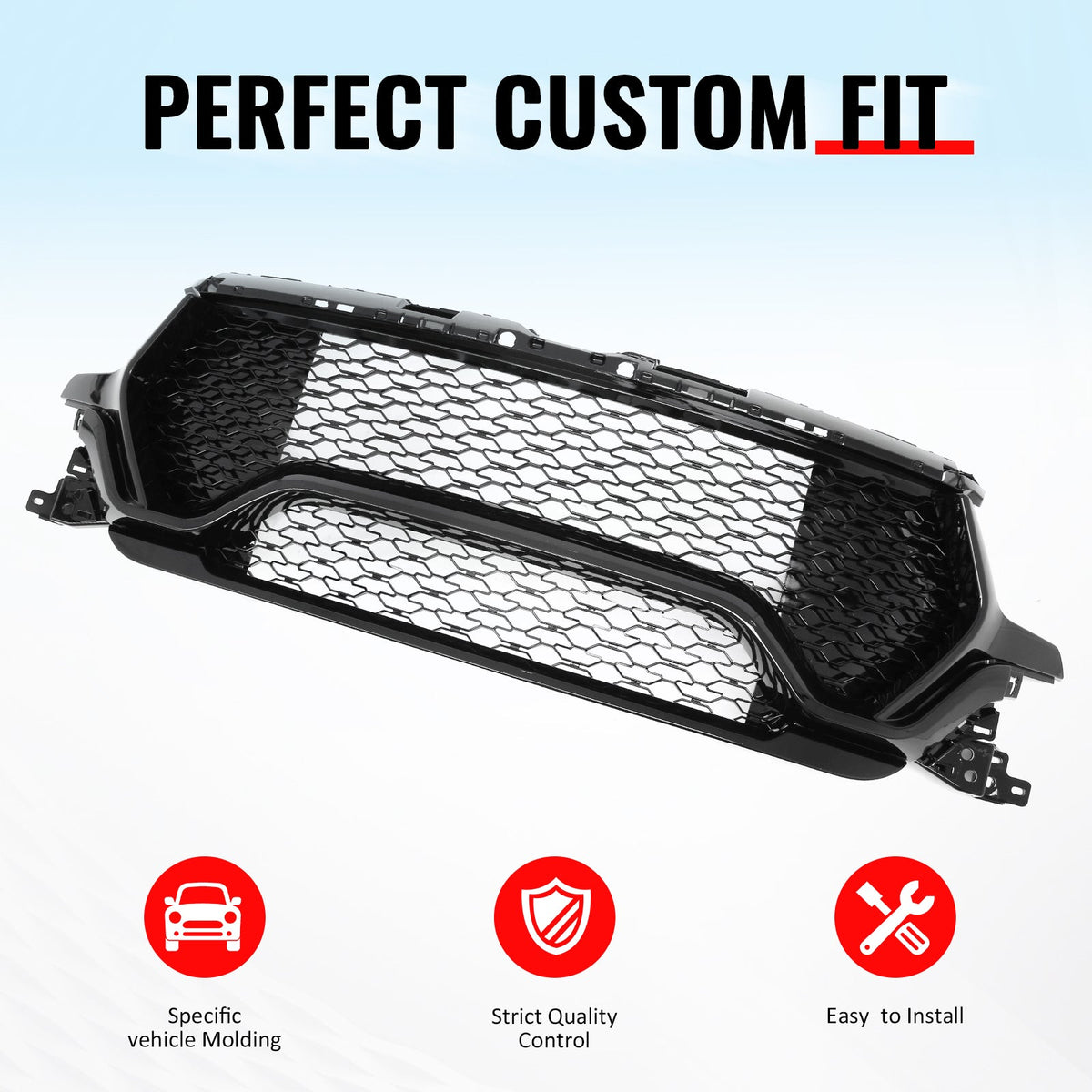 2019-2024 Ram 1500 Longhorn TRX Style Gloss Black Front Bumper Grille ABS