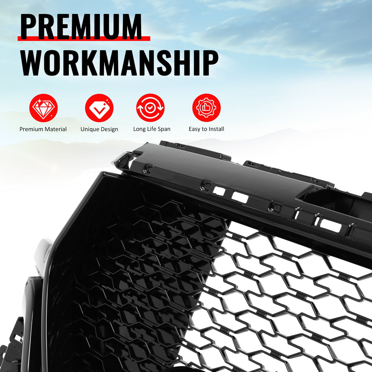 2019-2024 Ram 1500 Longhorn TRX Style Gloss Black Front Bumper Grille ABS