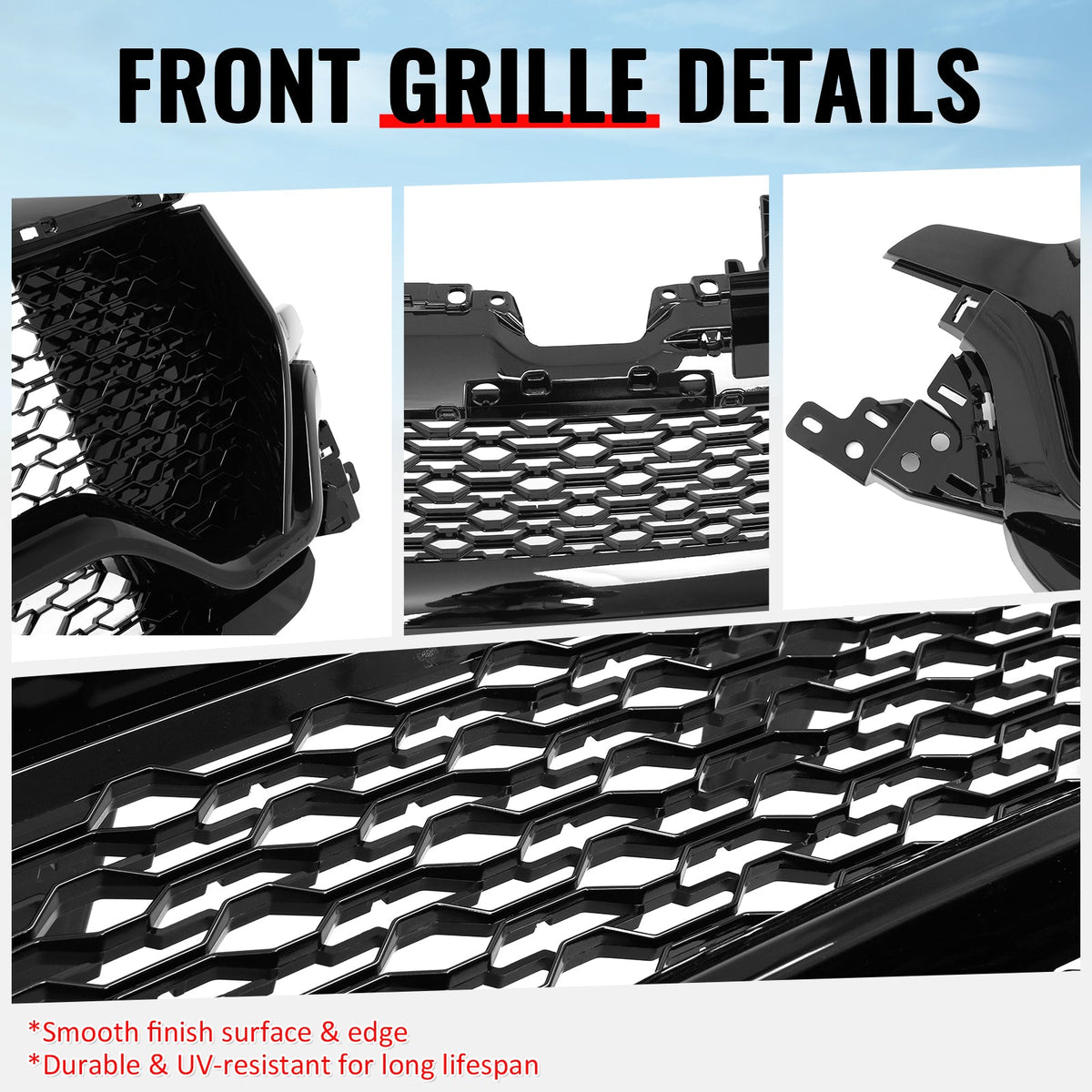 2019-2024 Ram 1500 Longhorn TRX Style Gloss Black Front Bumper Grille ABS