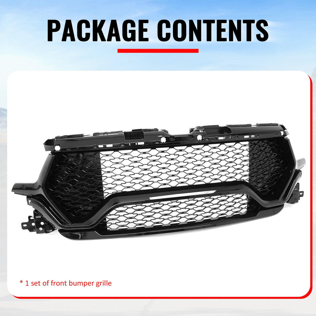 2019-2024 Ram 1500 Longhorn TRX Style Gloss Black Front Bumper Grille ABS