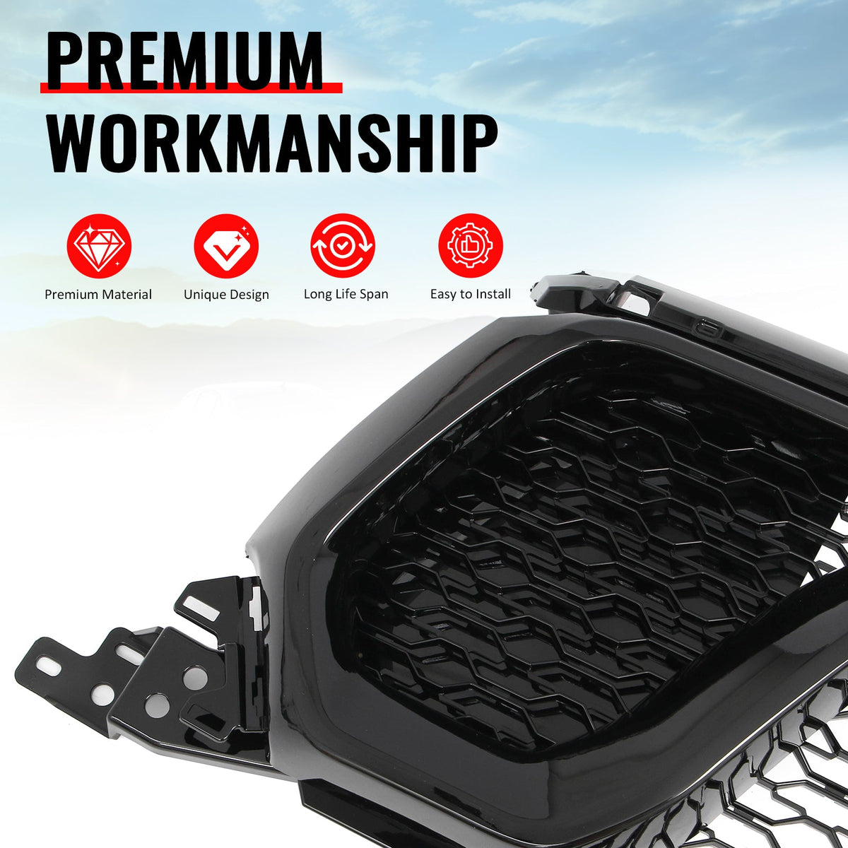 2019-2024 Ram 1500 Rebel OE Style Gloss Black Front Bumper Grille ABS