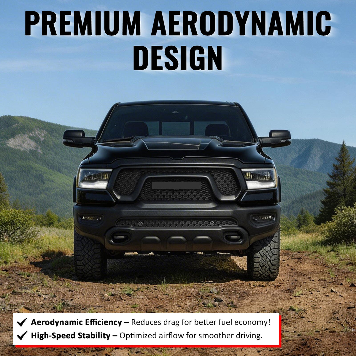 2019-2024 Ram 1500 Rebel OE Style Gloss Black Front Bumper Grille ABS