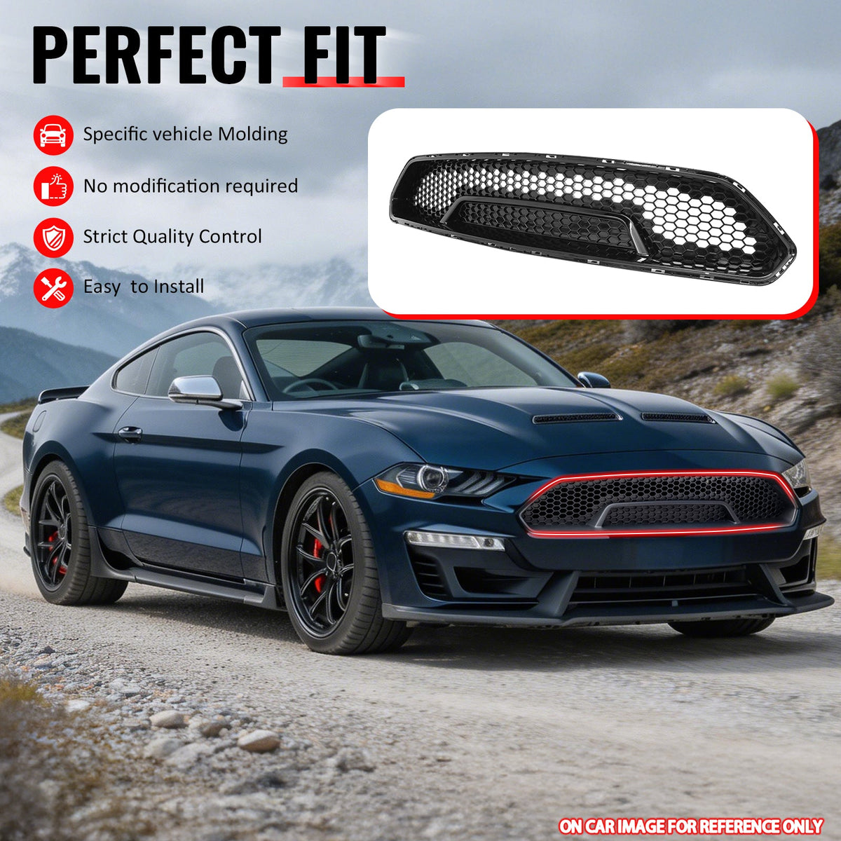2018-2023 Ford Mustang Shelby Super Snake Style Grille Gloss Black PP Front Bumper Hood Grill Assembly