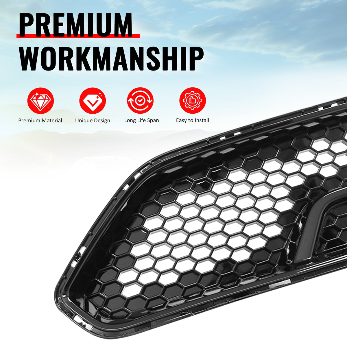 2018-2023 Ford Mustang Shelby Super Snake Style Grille Gloss Black PP Front Bumper Hood Grill Assembly