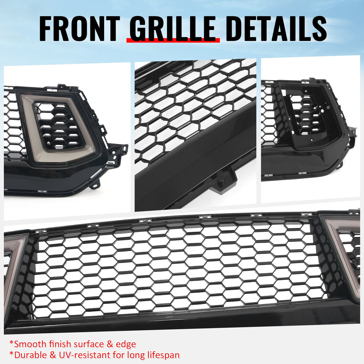 2024-2026 Ford Mustang Front Upper LED Grille Gloss Black ABS V2 Style