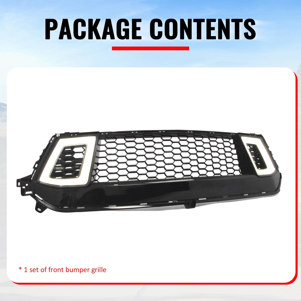 2024-2026 Ford Mustang Front Upper LED Grille Gloss Black ABS V2 Style